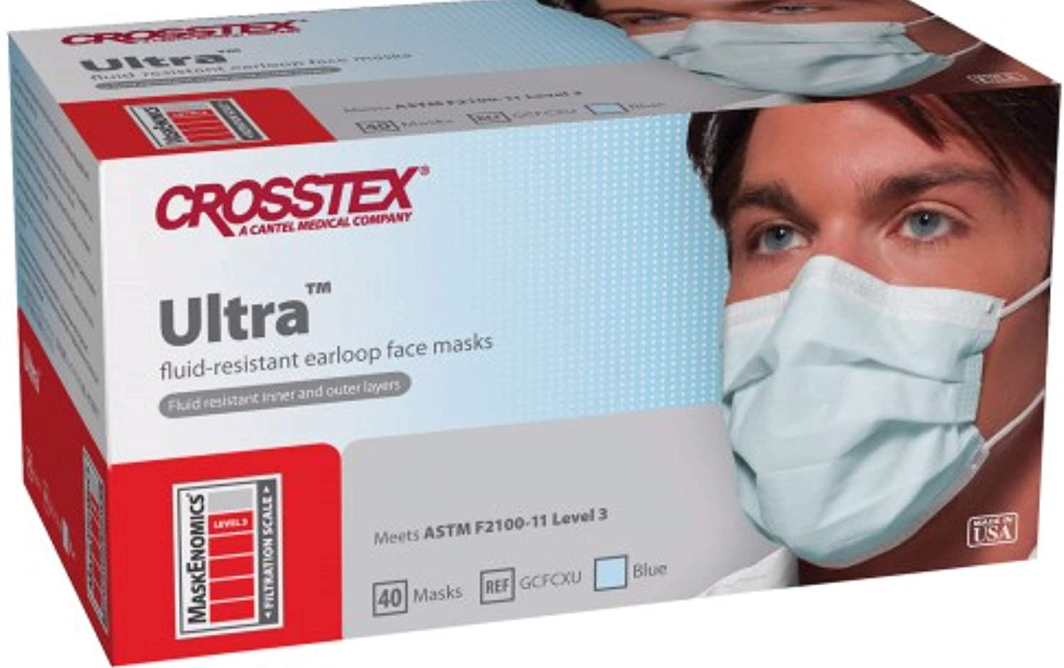Crosstex GCFCXU Ultra Earloop ASTM Level 3 Face Masks Fluid Resistant Blue 40/Bx | eBay